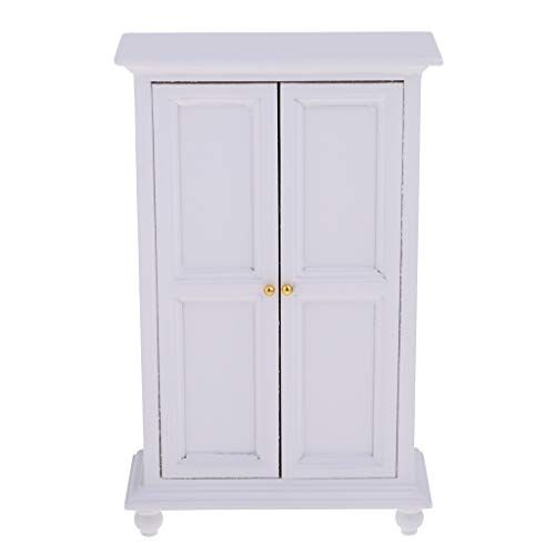  DYNWAVE 1/12 White Armoire 3-Layers Closet Wooden Furniture Kit for Doll House Bedroom Living Room Decoration