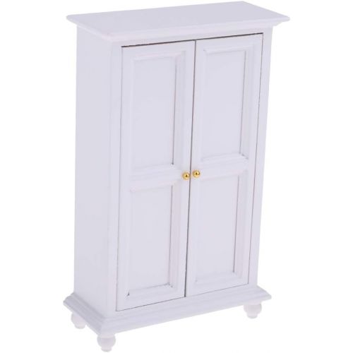  DYNWAVE 1/12 White Armoire 3-Layers Closet Wooden Furniture Kit for Doll House Bedroom Living Room Decoration