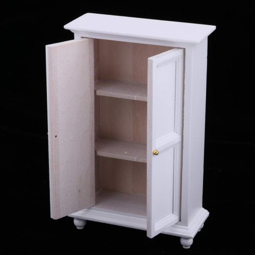  DYNWAVE 1/12 White Armoire 3-Layers Closet Wooden Furniture Kit for Doll House Bedroom Living Room Decoration