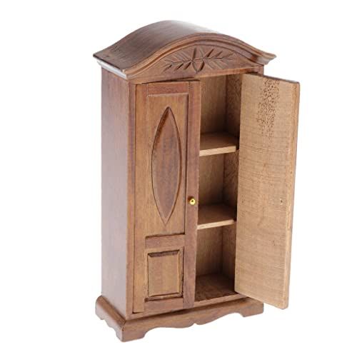  DYNWAVE 1:12 Miniature Dollhouse Display Cabinet Cupboard - Dolls House Mini Furniture Clothes Close/Bookcase - (Black Walnut)