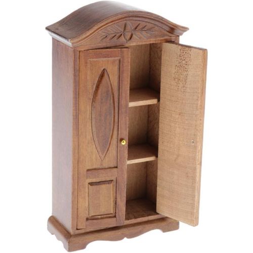  DYNWAVE 1:12 Miniature Dollhouse Display Cabinet Cupboard - Dolls House Mini Furniture Clothes Close/Bookcase - (Black Walnut)