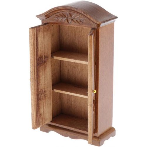  DYNWAVE 1:12 Miniature Dollhouse Display Cabinet Cupboard - Dolls House Mini Furniture Clothes Close/Bookcase - (Black Walnut)