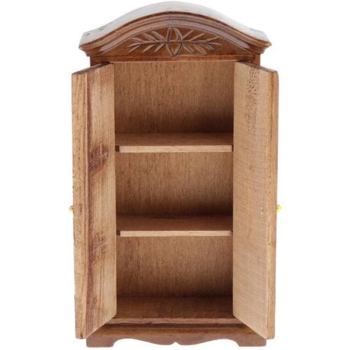  DYNWAVE 1:12 Miniature Dollhouse Display Cabinet Cupboard - Dolls House Mini Furniture Clothes Close/Bookcase - (Black Walnut)