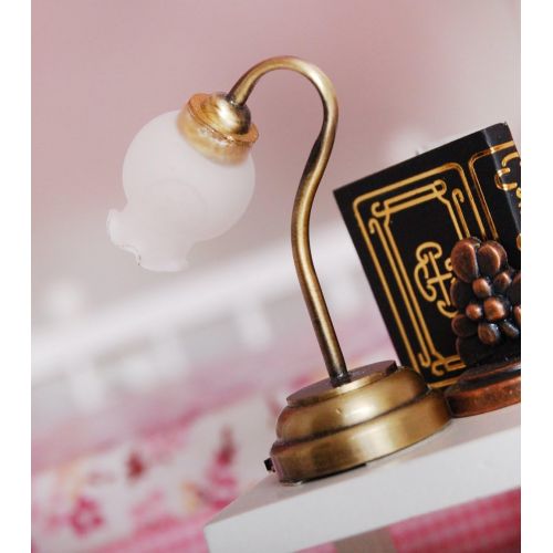  DYNWAVE 1:12 Dollhouse Accessories Miniature Light Desk Table LED Lamp White, Battery Operated That Light Up, Realistic Model Ornaments