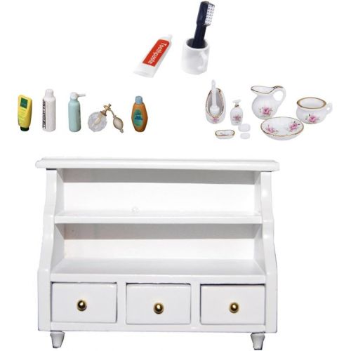  DYNWAVE 1/12 Scale Doll House Furniture Luxury Bathroom Cabinet with Accessories, Dollhouse Rooms Life Scenes Decoration DIY Crafts