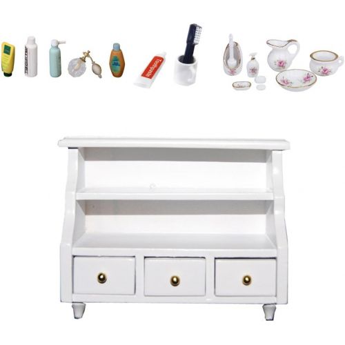  DYNWAVE 1/12 Scale Doll House Furniture Luxury Bathroom Cabinet with Accessories, Dollhouse Rooms Life Scenes Decoration DIY Crafts