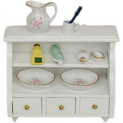  DYNWAVE 1/12 Scale Doll House Furniture Luxury Bathroom Cabinet with Accessories, Dollhouse Rooms Life Scenes Decoration DIY Crafts