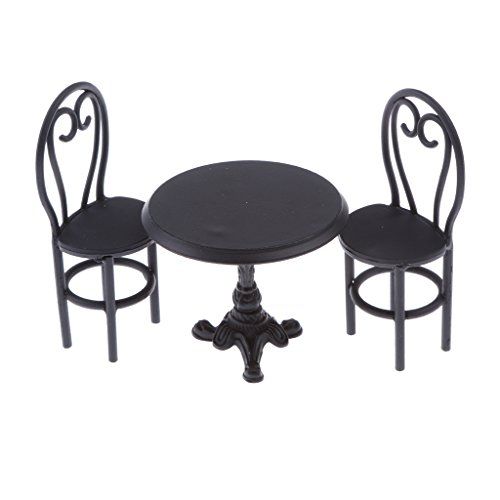  DYNWAVE 3PCS 1/12 Metal Coffee/Tea Table & Chairs Miniatures for 1:12 Scale Dollhouse Furniture Decorations Accessories, Black