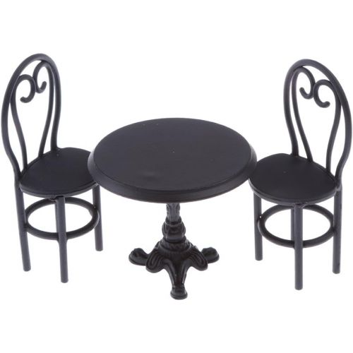  DYNWAVE 3PCS 1/12 Metal Coffee/Tea Table & Chairs Miniatures for 1:12 Scale Dollhouse Furniture Decorations Accessories, Black