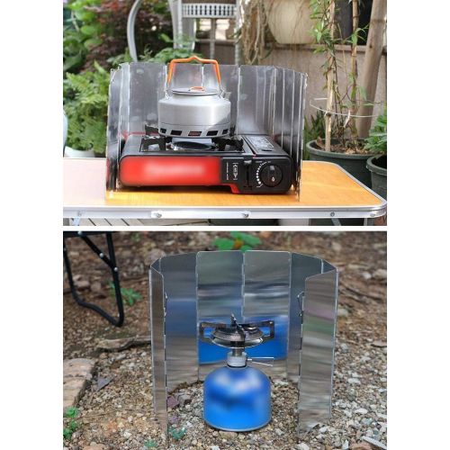  DZRZVD Folding Camping Stove Windscreen with Carrying Bag, 8 Plates Aluminum Outdoor Stove Windshield, Lightweight Butane Burner Windshield