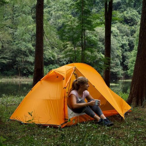  DZWYC Camping Tents Ultralight Camping Tent 2 Person with 2 Doors Easy Set Up Double Layer Waterproof 3 Season Tent for Hiking Cycling Family Tent (Color : Orange)