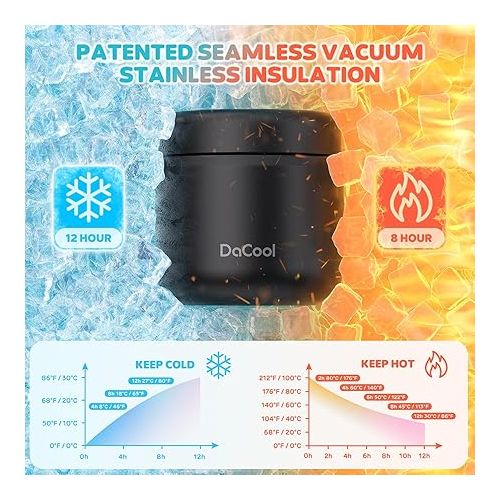  DaCool Lunch Thermos for Kids Vacuum Stainless Steel 13.5 Ounce Kids Food Thermos for Hot/Cold Food Insulated Food Jar Lunch Container Bento for School Office Picnic Travel Outdoors, BPA Free,Black