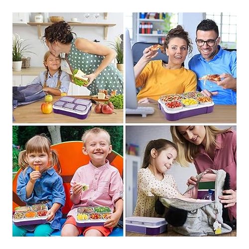  DaCool Stainless Steel Kids Bento Lunch Box Leak Proof BPA-Free School Lunch Container 5-Compartment with Lunch Bag and Fork for Toddler Child Adult, Food Snack Container for Picnic Outdoors,Purple