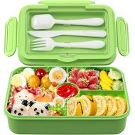 DaCool Kids Bento Box Toddler Lunch Box for Kids 7.5 Cup 4-Compartment Leakproof with Fork Spoon School Lunch Containers Kids for Meal Snack, Microwave Dishwasher Safe, BPA Free, Green