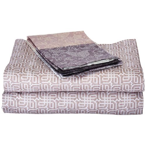  DaDa Bedding Luxury Elegant Jacquard Grey Floral Paisley Linen Soft Simple Cotton Fitted Sheet Set with Pillow Case Cover - King - 3-Pieces