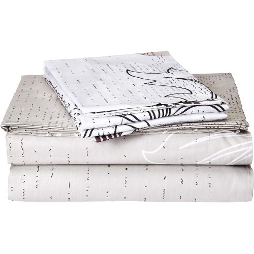  DaDa Bedding Fitted Sheet-3-Pieces-Full-Cotton Paisley Floral Leaves & Pillow Cases Set, Grey, Full