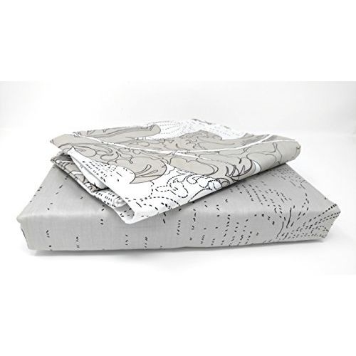  DaDa Bedding Fitted and Flat Sheets-Floral Leaves w/Pillow Cases Set-Cotton Neutral White Multi Grey-Full-4-Pieces, Full