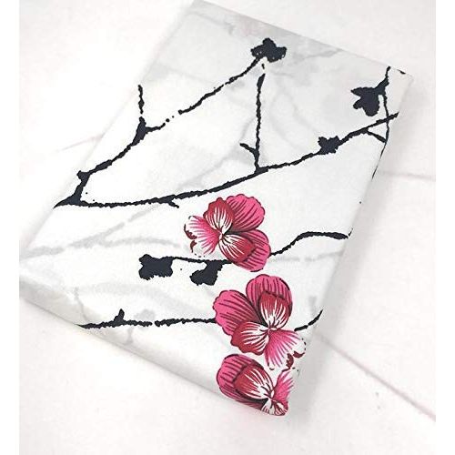  DaDa Bedding Flat Sheet Set - Purple Blossoming Floral Sakura Cherry Blossoms - Red White Pillow Cases - Twin - 2-Pieces