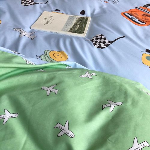  DaLin dalin Cars Airplane Print Boys Duvet Cover Set Queen Blue Green Premium Cotton Colorful Cars Bedding Sets Queen for Teens Kids Reversible Comforter Cover Soft Branches Bedding Coll