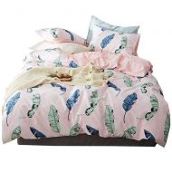 DaLove 100% Cotton Bedding Sets Queen Size 3 Pieces Pink Tropical Leaves Printing Duvet Cover Sets for Boy Girl Kid Baby Luxury Soft Breathable Lightweight