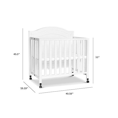  DaVinci Charlie Folding Portable 3-in-1 Convertible Mini Crib and Twin Bed in White, Removable Wheels, Greenguard Gold Certified