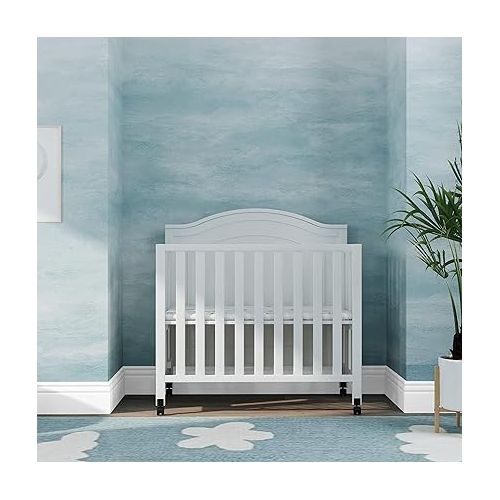  DaVinci Charlie Folding Portable 3-in-1 Convertible Mini Crib and Twin Bed in White, Removable Wheels, Greenguard Gold Certified