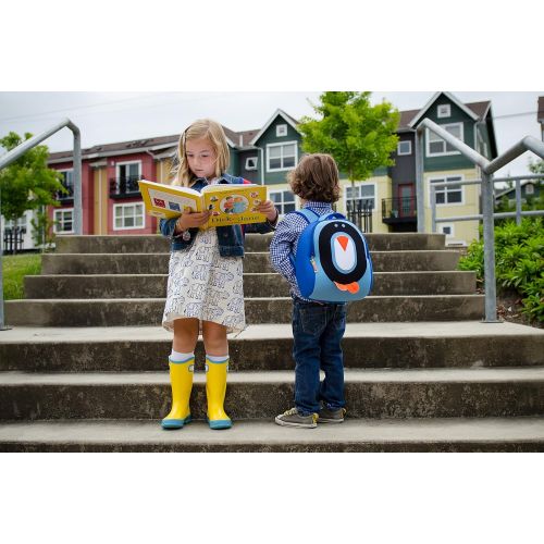  Dabbawalla Bags Cold Feet Penguin Kids Preschool and Toddler Backpack, Blue/Black/Orange/White