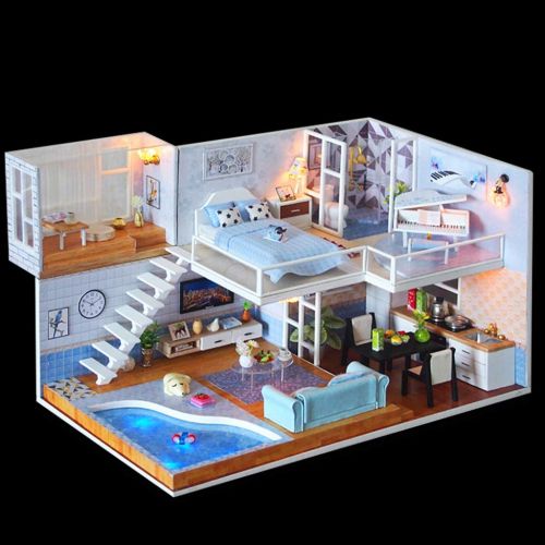  Dacawin [3D Wooden House] - DIY Wooden Miniature Dollhouse Kit with LED Light - Puzzle Decorate Creative Model Building Sets - Birthday Christmas Gifts for Adults Teens Friends (Colorful,
