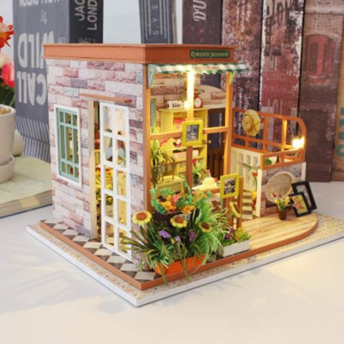  Dacawin-Wooden House DIY Miniature House Kit - 3D Wooden Miniature Dollhouse Kits with LED Light - High-end Creative Romantic Password Hand-Assembled Villa Model (Colorful, with dust Cover)