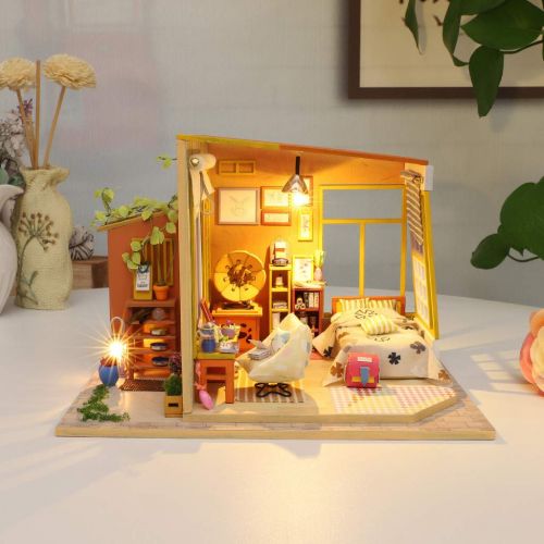  Dacawin-Wooden House Miniature Dollhouse Kits - S003 DIY 3D Wooden Miniature House Kit with LED Light - High-end Creative Assembled Villa Model - Perfect Birthday Christmas Gifts for Girls Boys (Colorf