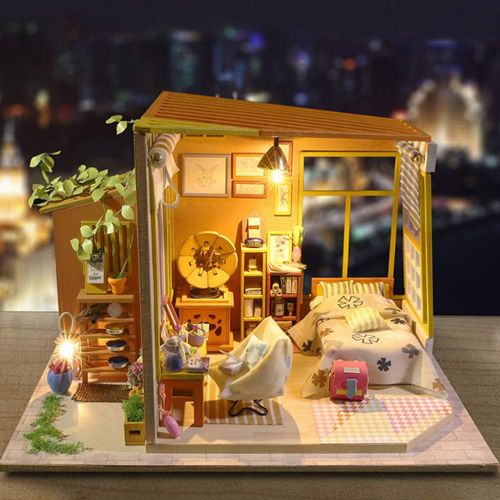  Dacawin-Wooden House Miniature Dollhouse Kits - S003 DIY 3D Wooden Miniature House Kit with LED Light - High-end Creative Assembled Villa Model - Perfect Birthday Christmas Gifts for Girls Boys (Colorf