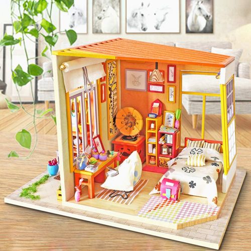  Dacawin-Wooden House Miniature Dollhouse Kits - S003 DIY 3D Wooden Miniature House Kit with LED Light - High-end Creative Assembled Villa Model - Perfect Birthday Christmas Gifts for Girls Boys (Colorf