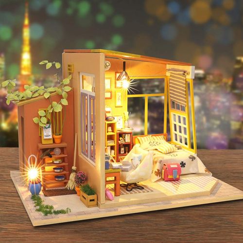  Dacawin-Wooden House Miniature Dollhouse Kits - S003 DIY 3D Wooden Miniature House Kit with LED Light - High-end Creative Assembled Villa Model - Perfect Birthday Christmas Gifts for Girls Boys (Colorf