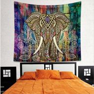 Marke: DadaAA Mandala Wandteppich Bohemian Dorm Decor indischer Strand UEberwurf Wanddekoration Zimmerdekoration, Polyester, Colorful Elephant, 210x150cm