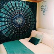 Marke: DadaAA Mandala Wandteppich Bohemian Dorm Decor indischer Strand UEberwurf Wanddekoration Zimmerdekoration, Polyester, Green Peacork, 150x130cm