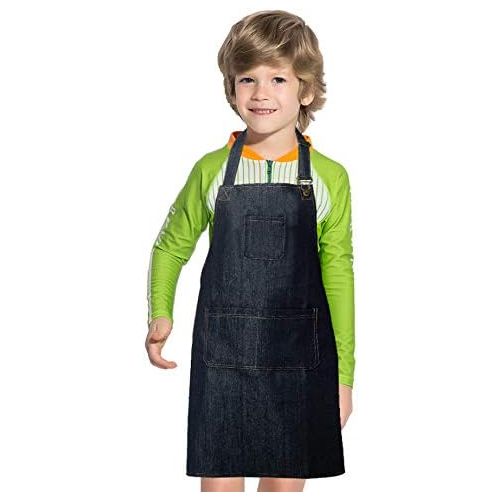  [아마존베스트]Dadidyc Kids Aprons with Pockets Durable Denim Aprons for Kids Adjustable Artists Bib Aprons for Painting Chef Kitchen Cooking Baking Gardening Aprons Black