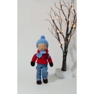 DaeumelinchenPuppe Gilfred, Waldorf inspired boy doll, 30cm (11.8 inches) high, including 2 sets of knitted clothing, and a FREE Santa Claus hat