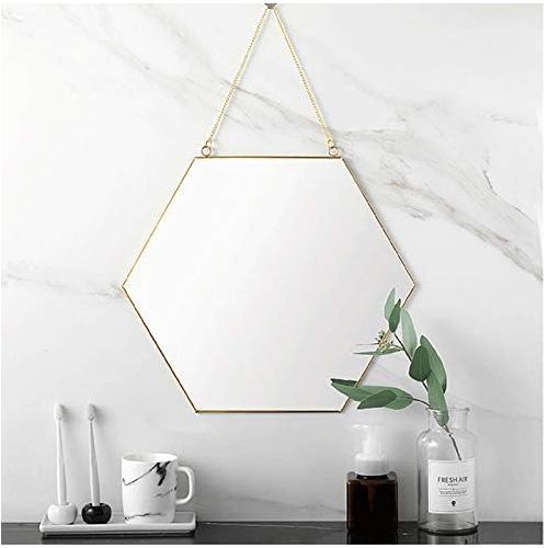  Dahey Hanging Wall Mirror Decor Small Gold Hexagon Mirrors for Home Bathroom Bedroom Living Room,11.81X10.24