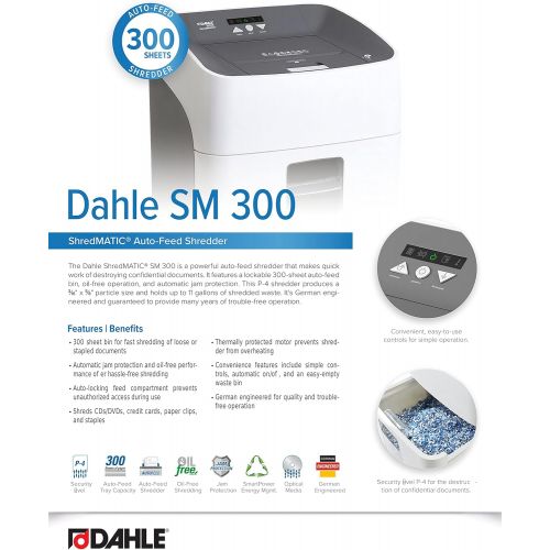  Dahle ShredMATIC SM 300 Auto-Feed Paper Shredder, 300 Sheet Locking bin, Oil-Free, Jam Protection, Security Level P-4, 3-5 Users