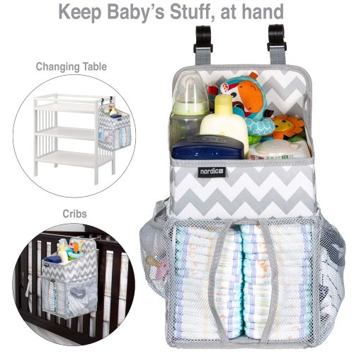  Daily Nordic Diaper Caddy Nursery Organizer (20x9x9) Crib Hanging Storage with 3 Side Pockets, Resistant Easy-to-Hang Changing Table Organizer Diaper Stacker for Newborn Baby Diape