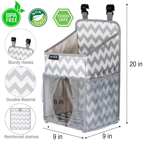  Daily Nordic Diaper Caddy Nursery Organizer (20x9x9) Crib Hanging Storage with 3 Side Pockets, Resistant Easy-to-Hang Changing Table Organizer Diaper Stacker for Newborn Baby Diape