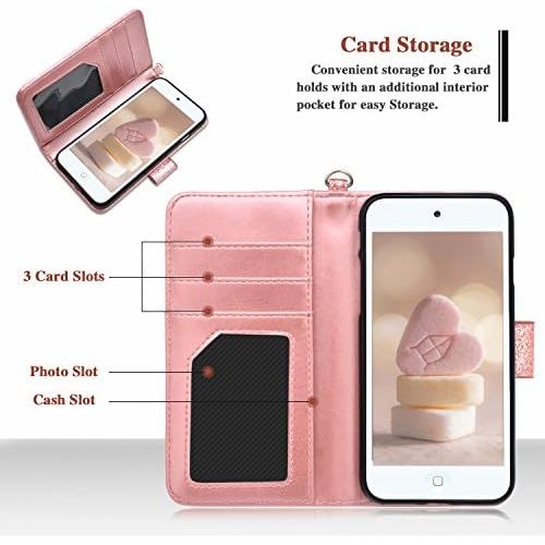  [아마존베스트]Dailylux iPod Touch 6 Case,iPod Touch 5 Case,iPod Touch 7 Case,iPod Touch 5/6/7th Wallet Case Giltter PU Leather Stand Magnetic Clasp Card Holders Slot Shockproof Flip Cover -Spark