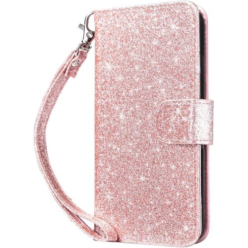  [아마존베스트]Dailylux iPod Touch 6 Case,iPod Touch 5 Case,iPod Touch 7 Case,iPod Touch 5/6/7th Wallet Case Giltter PU Leather Stand Magnetic Clasp Card Holders Slot Shockproof Flip Cover -Spark