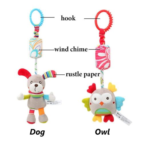  Daisys dream Daisy Baby Hanging Rattle Toy for 0 3 6 to 12 Months - 4 Pack - Soft Plush Hanging Crinkle Squeaky Sensory Educational Toy - Animal Wind Chime with Teethers