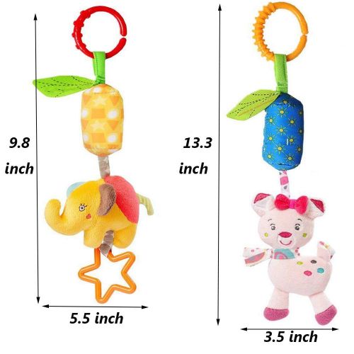  Daisys dream Daisy Baby Hanging Rattle Toy for 0 3 6 to 12 Months - 4 Pack - Soft Plush Hanging Crinkle Squeaky Sensory Educational Toy - Animal Wind Chime with Teethers