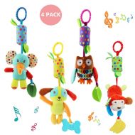 Daisys dream Daisy 4 PCS Stroller Toy Set Car Seat Hanging Bell Soft Plush Animal Wind Chime Toys for Baby Girls and Boys