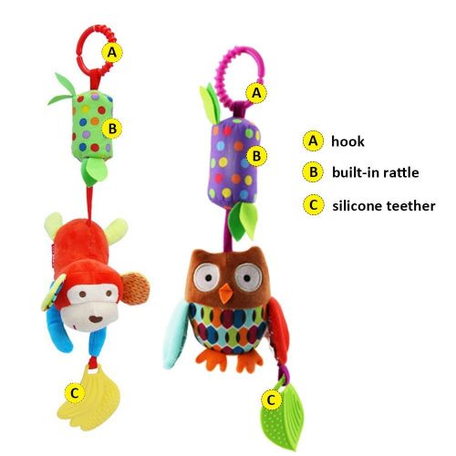  Daisys dream Daisy 4 PCS Stroller Toy Set Car Seat Hanging Bell Soft Plush Animal Wind Chime Toys for Baby Girls and Boys