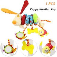 daisys dream Plush Puppy Cartoon Stroller Hanging Rattle Toy Spiral Wrap Around Crib Bed Mobile Developmental Toy with Safety Mirror
