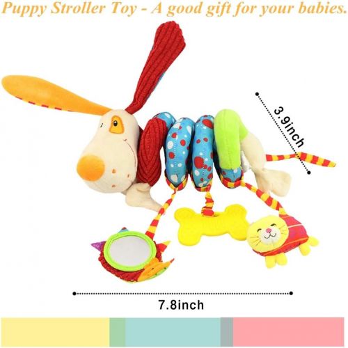  daisys dream Plush Puppy Cartoon Stroller Hanging Rattle Toy Spiral Wrap Around Crib Bed Mobile Developmental Toy with Safety Mirror