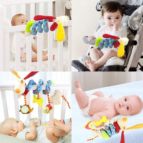  daisys dream Plush Puppy Cartoon Stroller Hanging Rattle Toy Spiral Wrap Around Crib Bed Mobile Developmental Toy with Safety Mirror